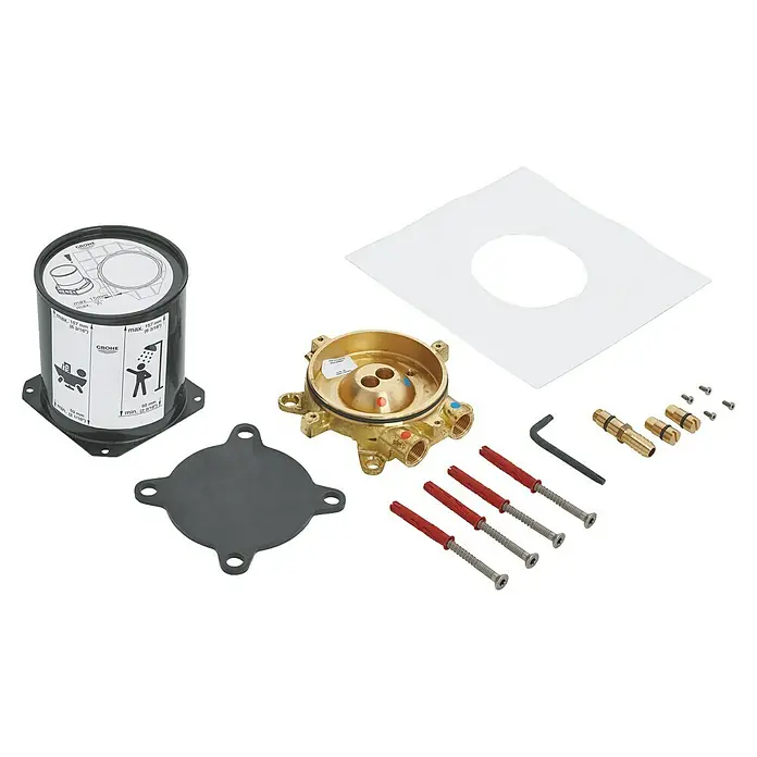 Grohe Unterputzsystem - Einbautiefe: 53 mm - 157 mm - Produktbild eines Grohe Rapido Smartbox Unterputz-Universalmischers, inklusive Montagezubehör. Hochwertige Armatur für Badezimmer und Dusche.