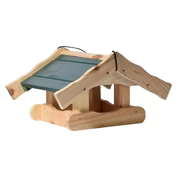 Dobar Vogelfutterhaus Arsuk - 39 x 30 x 22 cm, Natur/ Grün, Holz - Stabiles Vogelhaus aus Holz mit grünem Dach zum Schutz des Vogelfutters.