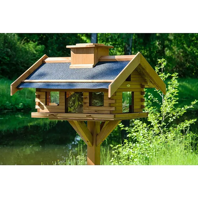 Dobar Vogelfutterhaus - 84 x 78 x 110 cm, Braun, Holz - Hochwertiges hölzernes Vogelhaus mit schindelgedecktem Dach, das langlebig und wetterfest ist. Ideal für Gartenliebhaber und Vogelfreunde.