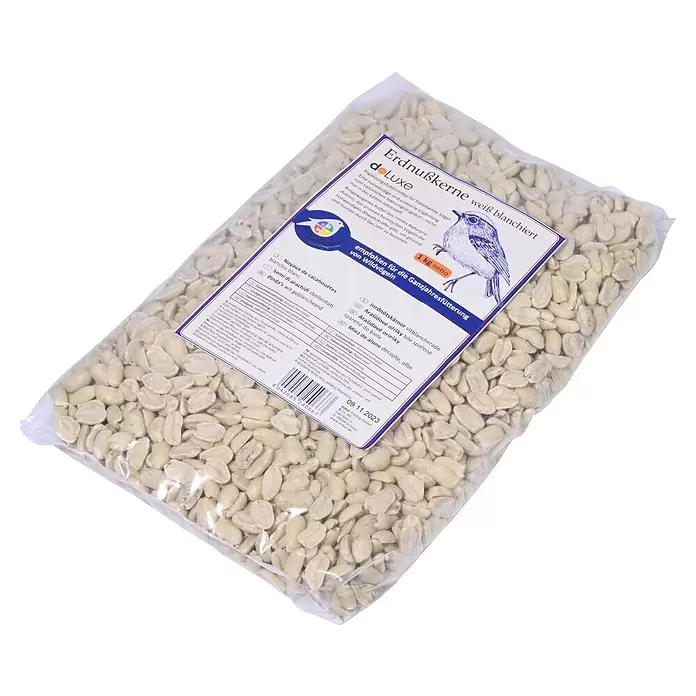 Dobar Wildvogelfutter Erdnusskerne - 7 kg - Transparenter Beutel mit blanchierten weißen Erdnusskernen für Vögel.