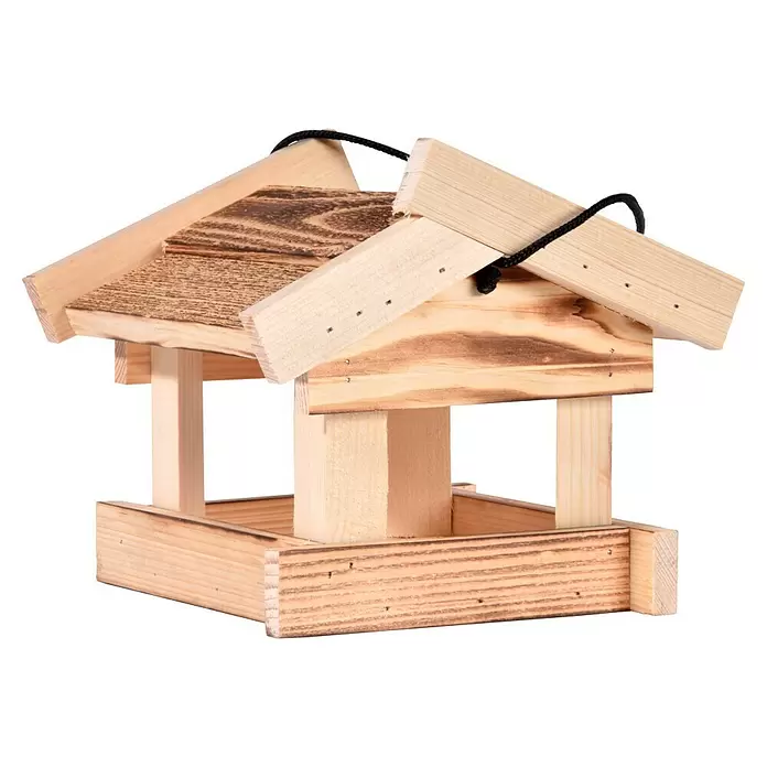 Dobar Vogelhaus Calido - 19 x 19 x 17 cm, Holz, Braun - Hölzernes Vogelhaus mit Spitzdach und schwarzer Aufhängeschnur.