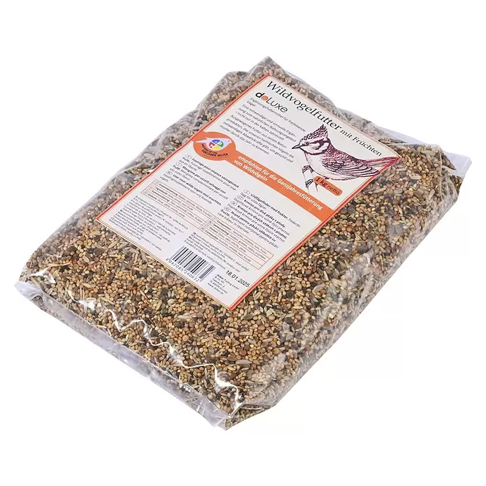 Dobar Wildvogelfutter mit Früchten - 7 kg - Transparenter Plastikbeutel de Luxe Wildvogelfutter mit Früchten, gefüllt mit verschiedenen Saaten und Getreide.