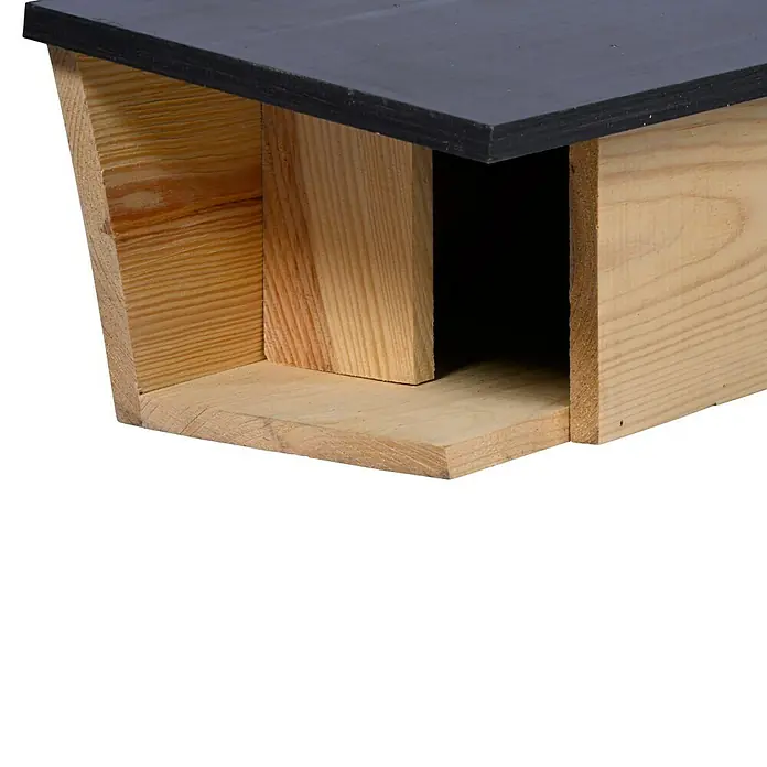 Dobar Nistkasten - 45 x 18 x 15 cm, Natur/ Dunkelbraun, Holz - Detailaufnahme eines hölzernen Nistkastens mit dunklem Dach, ideal für den Garten und die Förderung der heimischen Vogelwelt.