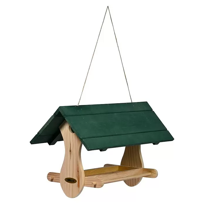 Dobar Vogelhaus Nuuk - 48 x 24 x 29 cm, Holz, Natur/ Grün - Hängendes Vogelhäuschen mit dunkelgrünem Dach und natürlicher Holzstruktur.