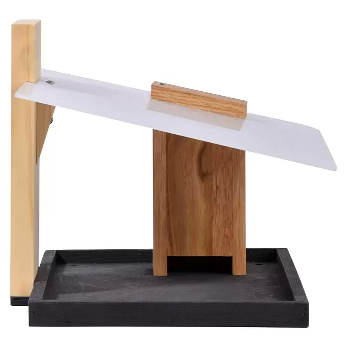 Dobar Vogelhaus Futura I - 32 x 26 x 23 cm, Holz, Weiß/ Schwarz/ Braun/ Natur - Futterspender aus Holz mit transparentem Dach und schwarzer Schale.