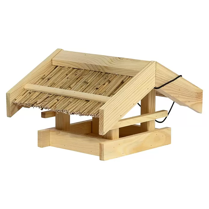 Dobar Vogelhaus Torshavn - Holz, Natur - Vogelhaus aus hellem Holz mit einem Dach aus Schilfrohr.