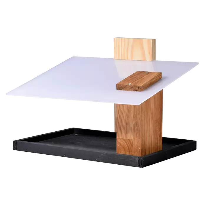 Dobar Vogelhaus Futura I - 32 x 26 x 23 cm, Holz, Weiß/ Schwarz/ Braun/ Natur - Vogelfutterhaus mit durchscheinendem Dach, Naturholzrahmen und schwarzer Holzbodenschale.