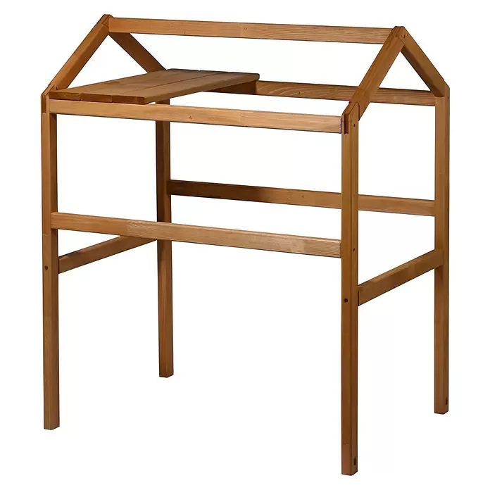 Dobar Pflanzturm - 75 x 54 x 91,5 cm, Braun - Helles Holzgestell mit A-Dach und einer innenliegenden Lattenablage.