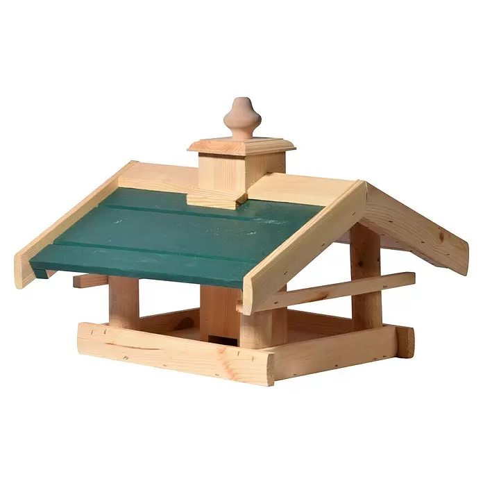 Dobar Vogelfutterhaus Kulusuk - 43 x 40 x 32 cm, Natur/ Grün, Holz - Hölzernes Vogelhaus mit grünem Dach und natürlichen Holzdetails.