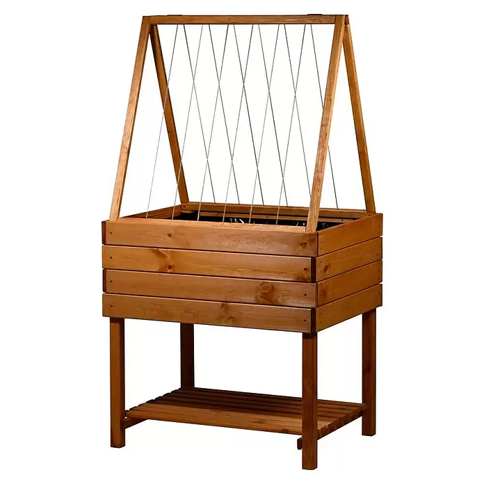 Dobar Rankhilfe - 58 x 70 cm, Holz, Braun - Hochbeet aus Holz mit Schnurrankhilfe und Ablagefach.