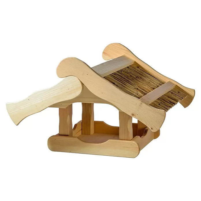 Dobar Vogelhaus - 50 x 44 x 32 cm, Holz, Natur - Helles Vogelhaus aus Holz mit Strohdach.