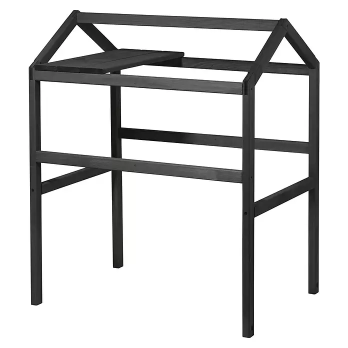 Dobar Pflanzturm - 75 x 54 x 91,5 cm, Anthrazit - Dunkelgraues Holzgewächshausgestell mit offenem Giebeldach und Lattenregal.