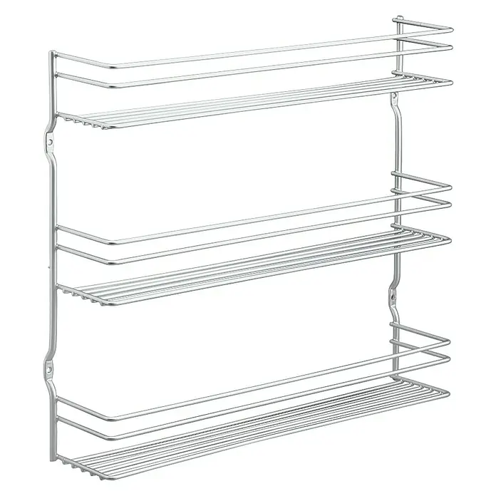 Metaltex Gewürzregal Pepito - Silber, L x B x H: 36 x 8 x 31 cm, Metall - Eine dreistufige, silberfarbene Gewürzregal für die Wandmontage, ideal zur Organisation von Gewürzen in der Küche.