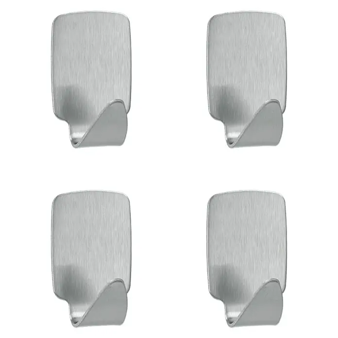 Metaltex Aufhängehaken Mini Carré - 2,2 x 3,2 cm, 4 Stk., Stahl - Vier selbstklebende, rechteckige Kleiderhaken aus gebürstetem Edelstahl für Badezimmer, Küche und mehr.