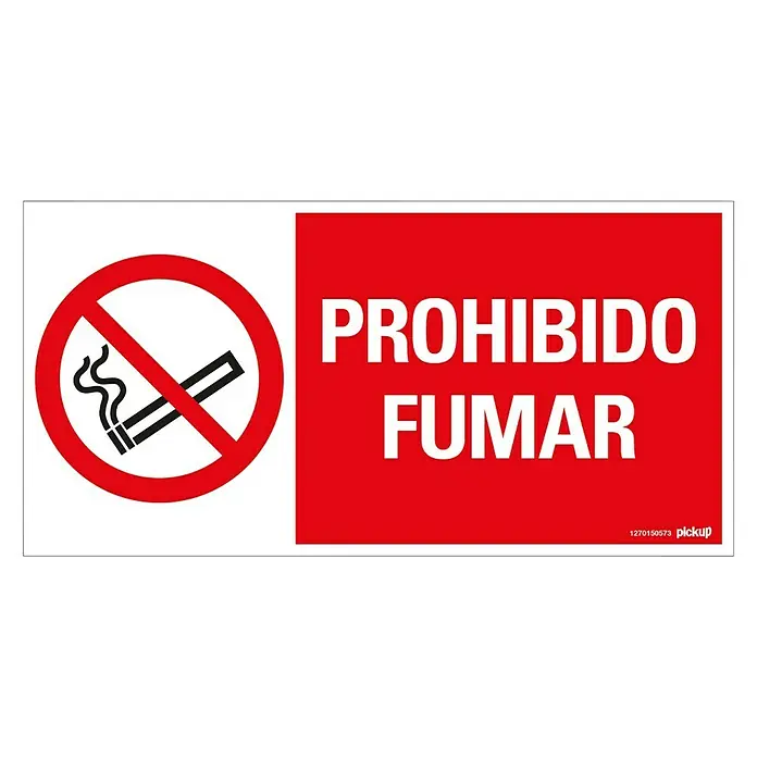 Pickup Señal de prohibición - Motivo: Prohibido fumar, L x An: 30 x 15 cm - Una señal roja que prohíbe fumar con el texto "PROHIBIDO FUMAR", dirigida a no fumadores y que promueve un ambiente sin humo.