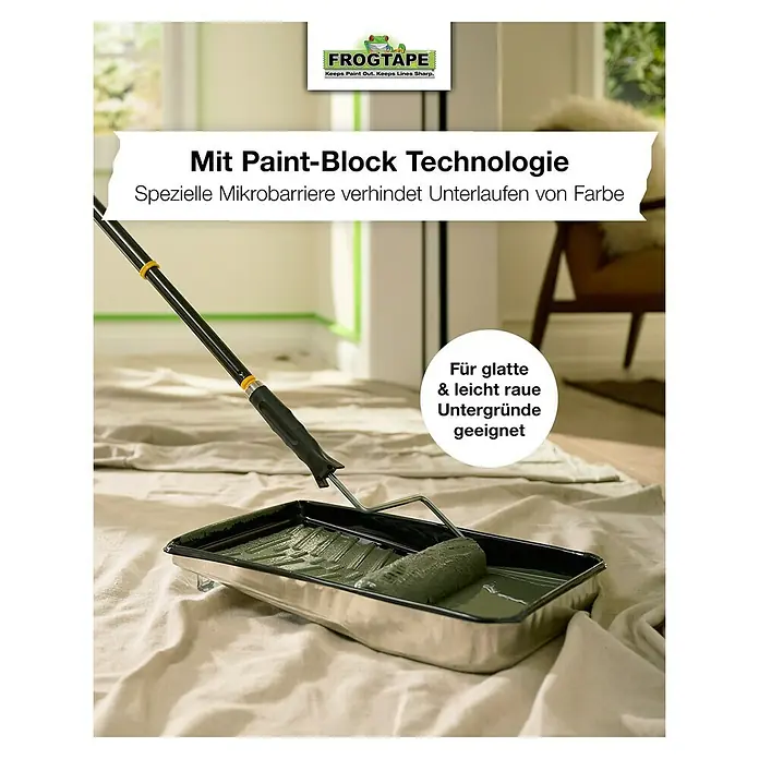 Frogtape Kreativklebeband Multi-Surface - 41,1 m x 36 mm, Grün, 1 -tlg. - Farbpinsel und Frogtape: Innovative Paint-Block Technologie für präzise Farbergebnisse ohne Unterlaufen. Für glatte & leicht raue Untergründe geeignet.