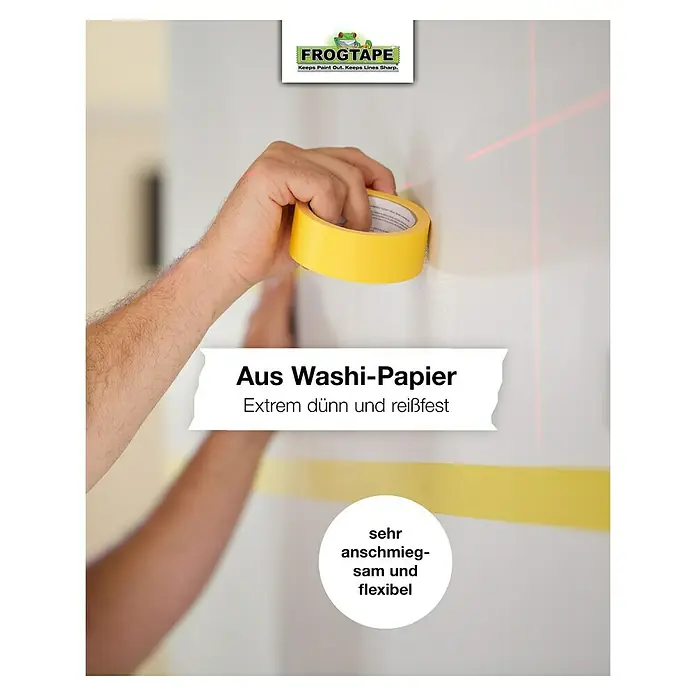 Frogtape Kreativklebeband Delicate Surface - 41,1 m x 36 mm, Gelb - Gelbes Frogtape Washi-Papier, extrem dünn und reißfest, sehr anschmiegsam, für präzise Farbkanten und professionelle Malerarbeiten.
