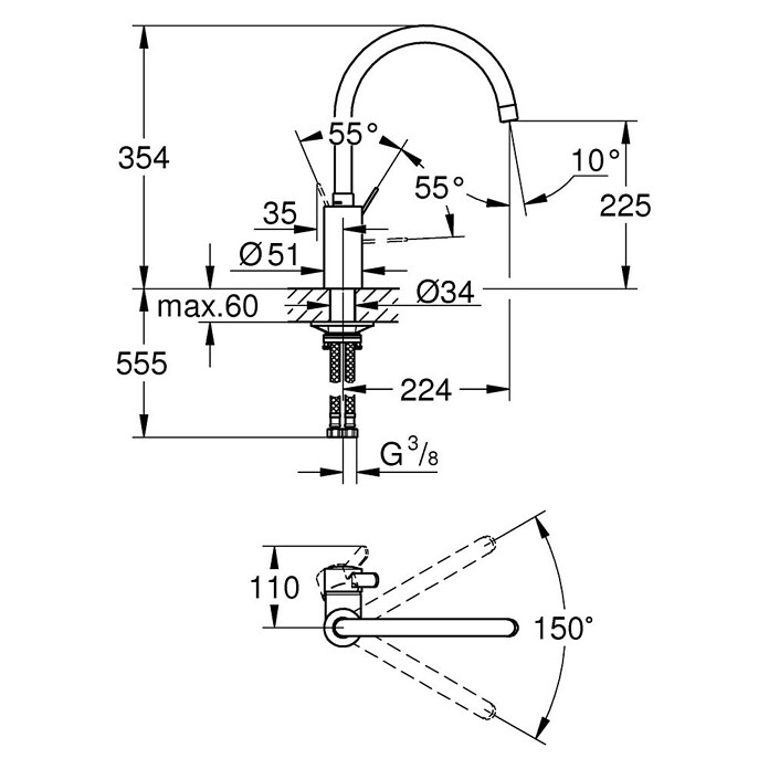 Grohe Eurosmart Cosmopolitan Spültischarmatur 2 (Chrom, Glänzend, Hoher Auslauf)