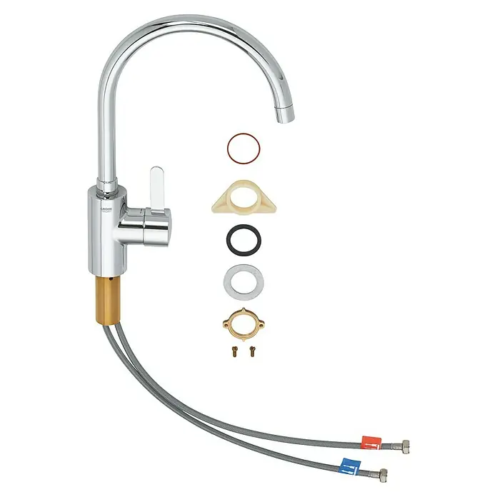 Grohe Eurosmart Cosmopolitan Spültischarmatur 2 - Chrom, Glänzend - Produktabbildung einer GROHE Küchenarmatur mit Montagezubehör für eine einfache Installation und zuverlässige Leistung.