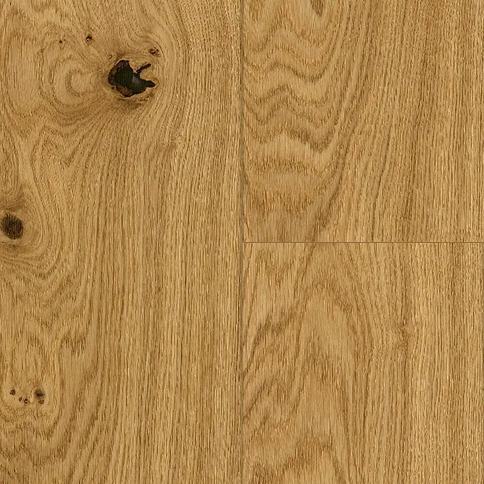 Parador Parkett Classic 3025 - Eiche gebürstet, Landhausdiele, 2.200 x 185 x 13 mm - Nahaufnahme von Holzbodenbelag mit Astlöchern, der eine natürliche, rustikale Textur und warme Farbtöne zeigt, ideal für gemütliche Innenräume.