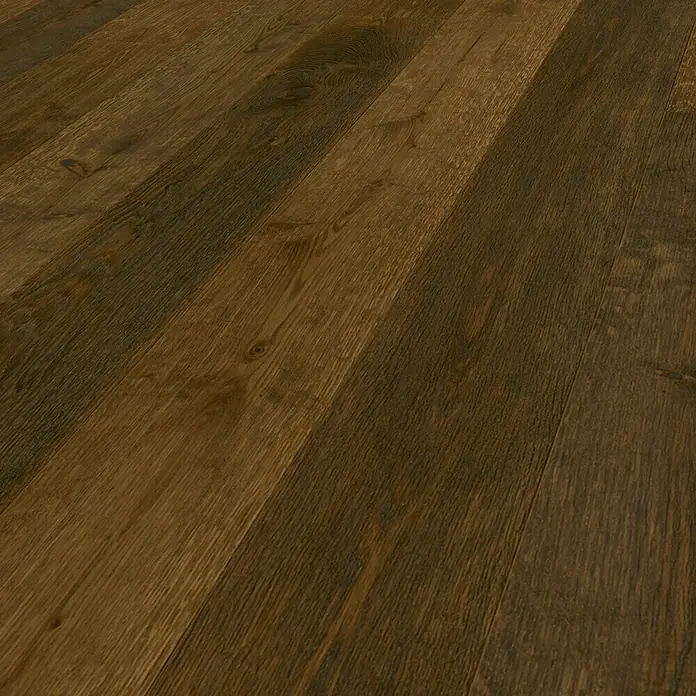 Parador Parkettmuster Classic 3060 Rustikal Eiche Brunello braun - 200 x 185 x 13 mm, Landhausdiele - Dunkler Holzbodenbelag mit Maserung, ideal für ein rustikales oder modernes Interieur. Die Oberfläche hat eine natürliche Optik.