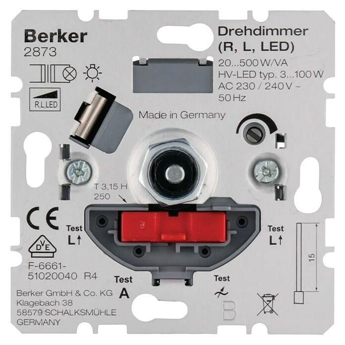 Berker Dimmer-Einsatz (Konventionell (NV), 20 - 500 W/VA, Unterputz)