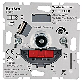 Berker Dimmer-Einsatz 2873 (Konventionell (NV), 20 - 500 W/VA, Unterputz)