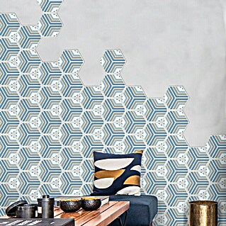 Feinsteinzeugfliese Hexagon Jasmine Blue (22 x 25 cm, Blau/Grau, Matt)