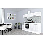 Respekta Premium Composición de cocina (Ancho: 210 cm, Con dispositivos eléctricos, Blanco de alto brillo)