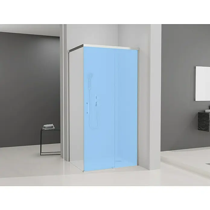 Camargue Pieza lateral para mampara de ducha Aqua - An x Al: 80 x 195 cm, Vidrio transparente, Plata - Cabina de ducha con puerta de vidrio pivotante y accesorios plateados. La cabina de ducha es moderna y elegante.