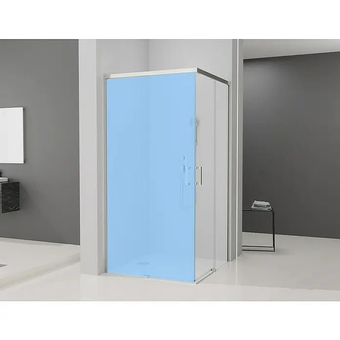 Camargue Mampara de ducha esquinera Aqua angular 1 lado - 70 x 195 cm, Cromo - Elegante cabina de ducha con frente de vidrio azul y diseño moderno. El complemento perfecto para cualquier baño que combine estilo y funcionalidad.
