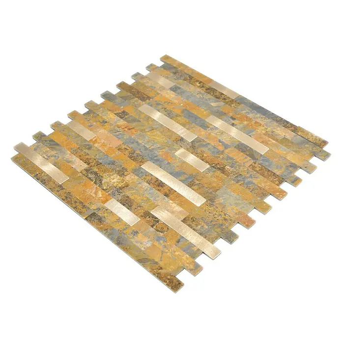 Selbstklebemosaik SAM 4IL28MSG - 30 x 29 cm, Gold/Bronze, Matt - Nahaufnahme eines Mosaikfliesenpaneels mit verschiedenen Brauntönen und goldenen Akzenten.