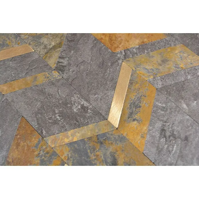Selbstklebemosaik SAM 4AR48MRG - 28 x 29 cm, Gold/Grau, Matt - Nahaufnahme von eleganten Bodenfliesen mit geometrischem Muster in Grau und Gold.