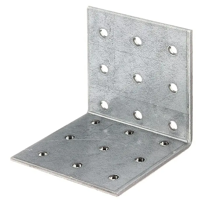 Alberts Escuadra con placa perforada - L x An x Al: 60 x 60 x 60 mm - Vista detallada de un angular metálico con orificios para una sujeción segura, perfecto para la construcción y el montaje. Diseño duradero para conexiones confiables.