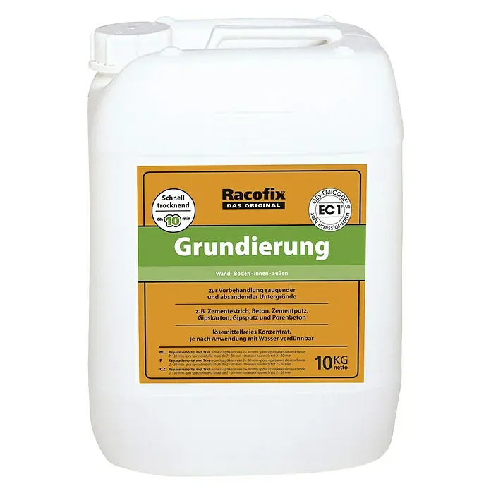 Racofix Grundierung - 10 kg, Schnell trocknend - Produktbild von Racofix Grundierung: schnell trocknend, lösemittelfreies Konzentrat zur Vorbehandlung saugender Untergründe.