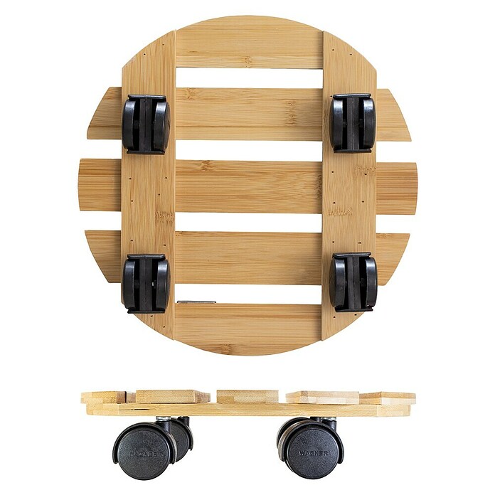 Wagner System Soporte con ruedas para plantas Roller bambú (L x An x Al: 29 x 29 x 7 cm, Bambú, Carga máx.: 100 kg) | BAUHAUS