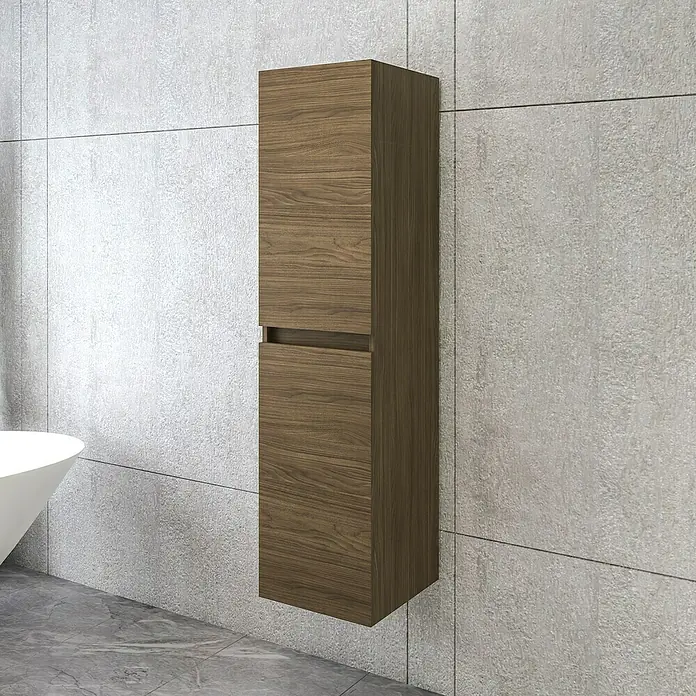 Disbain Armario colgante de baño Kuntur - L x An x Al: 35 x 35 x 140 cm, Nogal italiano - Elegante armario alto con aspecto de madera para el baño, que ofrece un almacenamiento práctico para utensilios y un diseño de baño elegante.