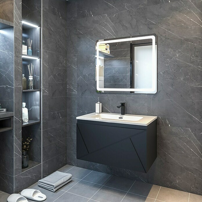 Disbain Conjunto de mueble de baño Lira (Ancho: 80 cm, Negro, 3 pzs.) | BAUHAUS
