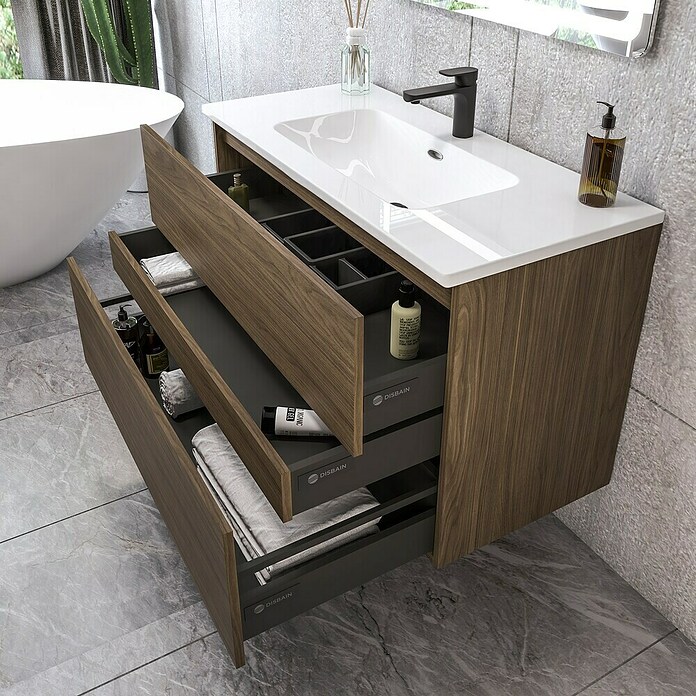 Disbain Conjunto de mueble de baño Kuntur (Ancho: 100 cm, Nogal italiano, 3 pzs.) | BAUHAUS