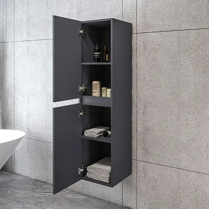 Disbain Armario colgante de baño Kuntur - L x An x Al: 35 x 35 x 140 cm, Azul noche - Mueble de baño antracita suspendido con dos puertas, estantes y diversos productos de baño para un diseño de baño moderno.\n
