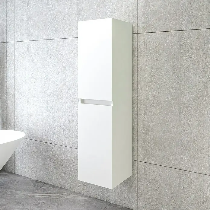 Disbain Armario colgante de baño Kuntur - L x An x Al: 35 x 35 x 140 cm, Blanco - En la imagen se muestra un mueble de baño blanco con dos compartimentos. El diseño moderno se integra perfectamente en cualquier baño y proporciona espacio de almacenamiento adicional.