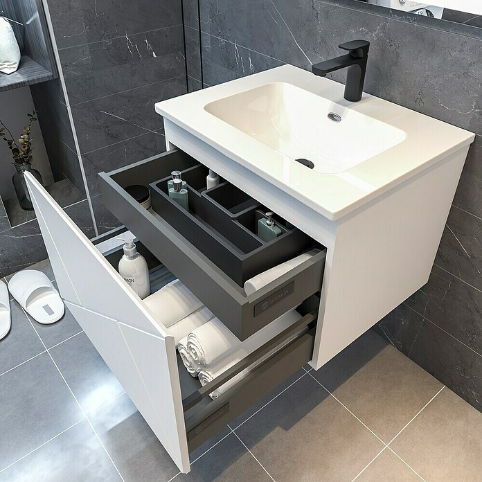 Disbain Conjunto de mueble de baño Lira (Ancho: 60 cm, Blanco, 3 pzs.) | BAUHAUS