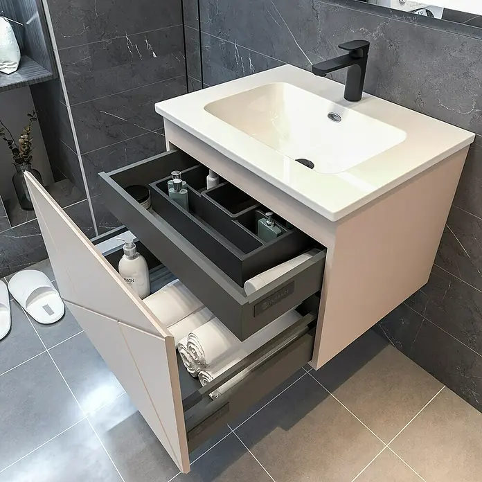 Disbain Conjunto de mueble de baño Lira - Ancho: 60 cm, Maquillaje, 3 pzs. - Mueble de lavabo con cajones para guardar artículos de baño. Diseño moderno con mucho espacio de almacenamiento.