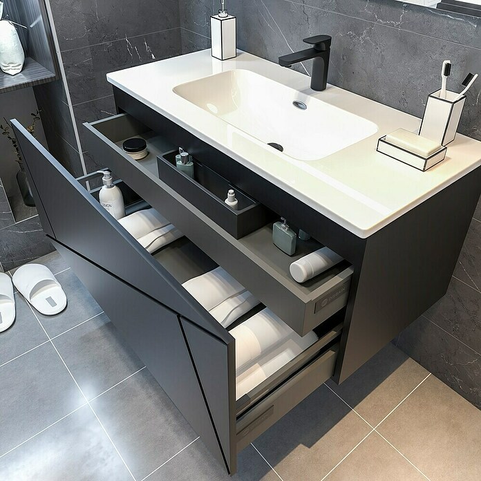 Disbain Conjunto de mueble de baño Lira (Ancho: 100 cm, Negro, 3 pzs.) | BAUHAUS