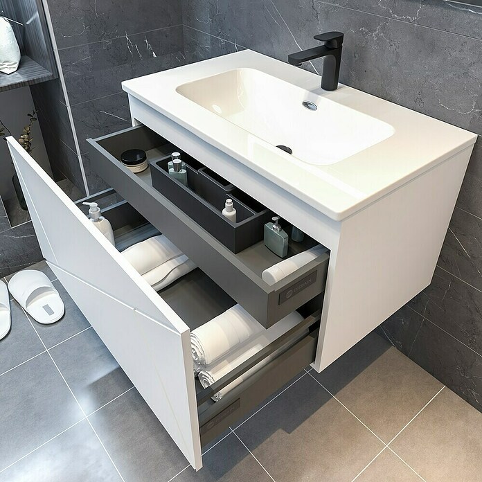Disbain Conjunto de mueble de baño Lira (80 cm, Blanco, 3 pzs.) | BAUHAUS