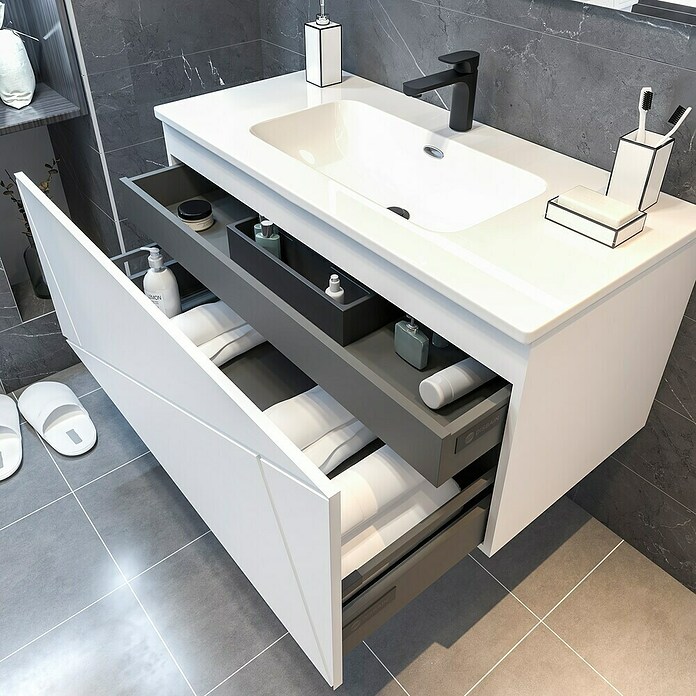 Disbain Conjunto de mueble de baño Lira (Ancho: 100 cm, Blanco, Mate, 2 pzs.) | BAUHAUS