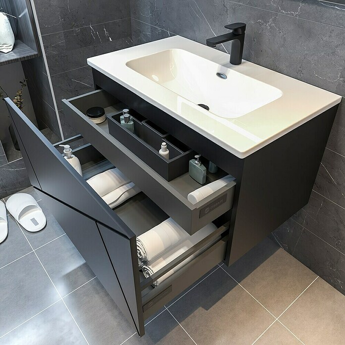 Disbain Conjunto de mueble de baño Lira (Ancho: 80 cm, Negro, 3 pzs.) | BAUHAUS