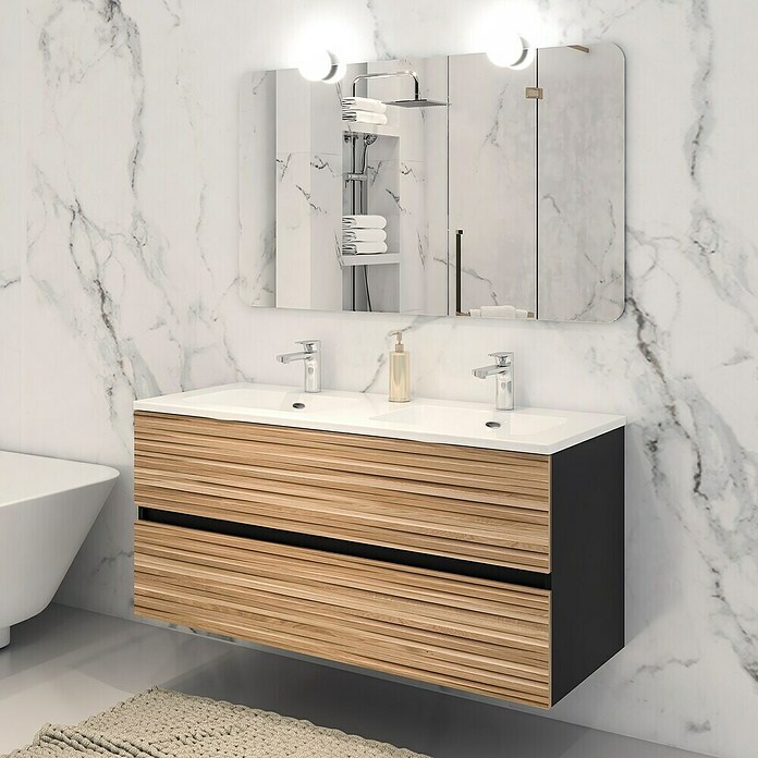 Disbain Conjunto de mueble de baño Vega (120 cm, Negro/Bambú,