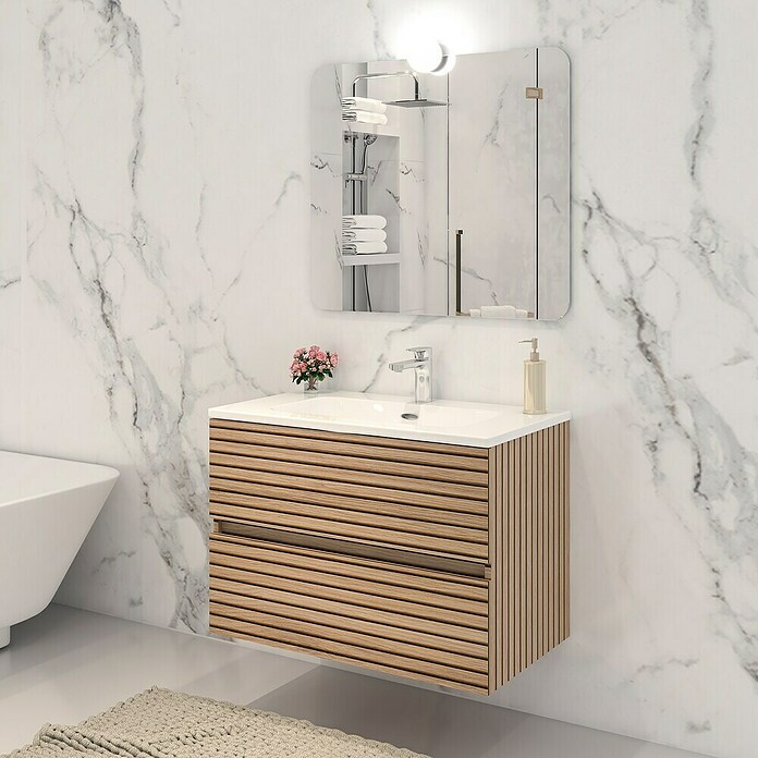 Disbain Conjunto de mueble de baño Vega (Ancho: 80 cm, Acacia, 3 pzs.) | BAUHAUS