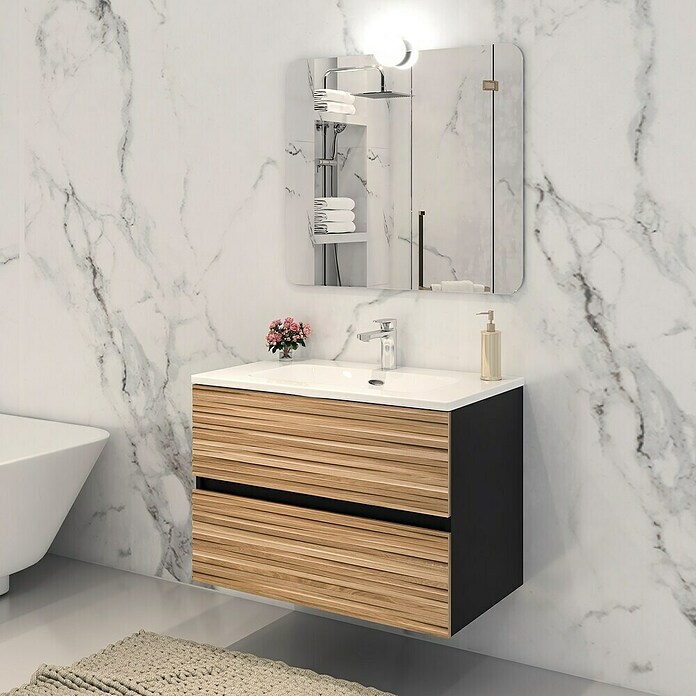 Disbain Conjunto de mueble de baño Vega (Ancho: 80 cm, Negro/Bambú, 3 pzs.) | BAUHAUS